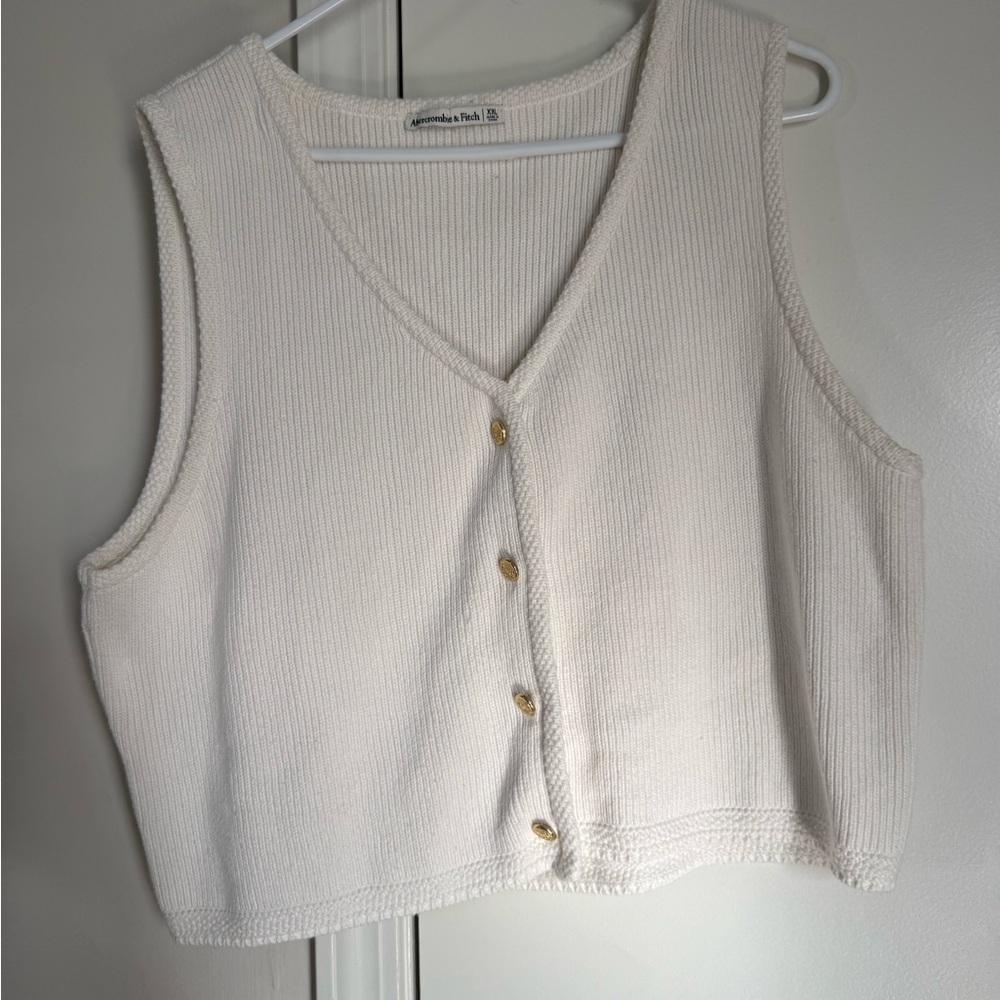 Abercrombie & Fitch Cream Ribbed Button Tank